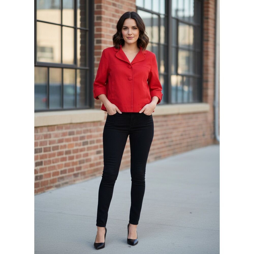 Ann Taylor Red 3/4 Sleeve Blazer - Women's Size Medium Petite